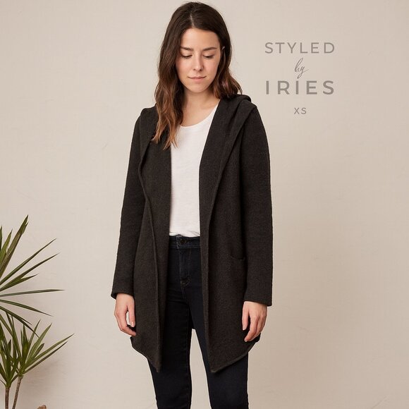 Vince Women’s Black Wool Yak Blend Open Front Hooded Cardigan Sweater M - Picture 2 of 12